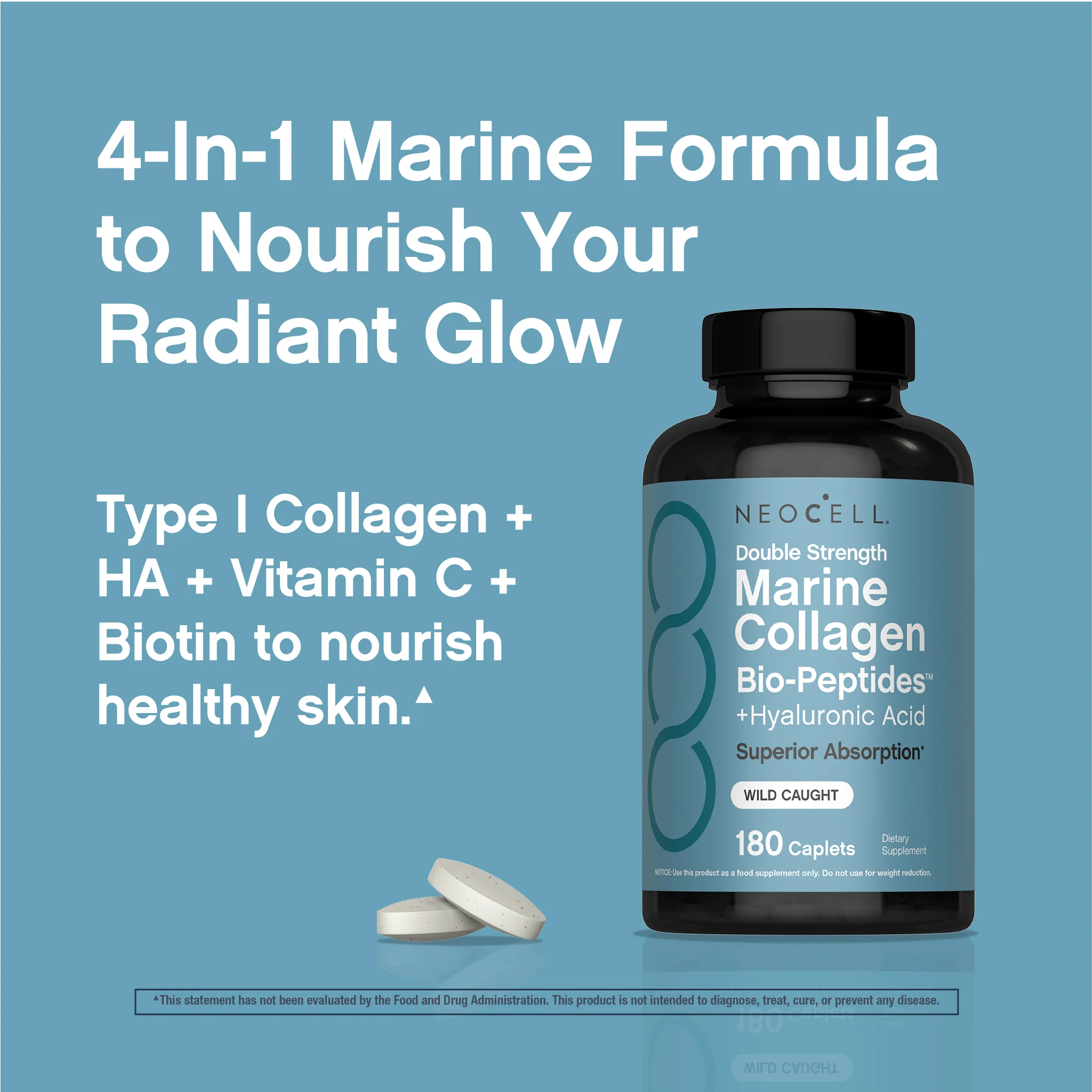 Marine Collagen Bio-Peptides Double Strength + Hyaluronic Acid, 180 Caplets - Image 5