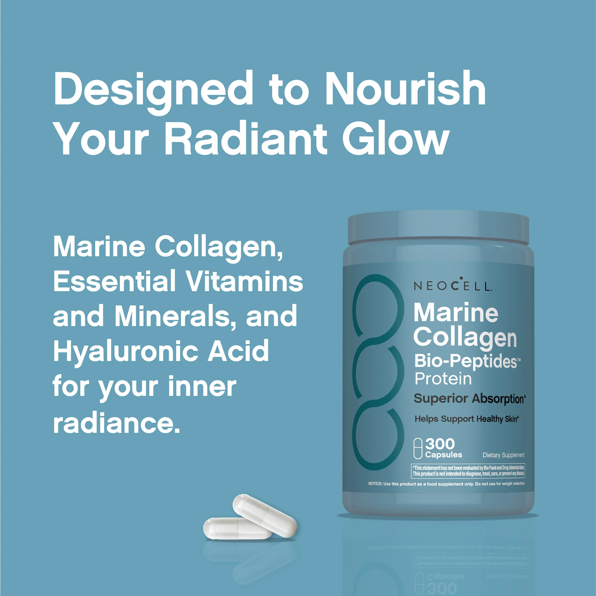 Marine Collagen Peptides + Hyaluronic Acid, 300 Fish Gelatin Capsules - Image 7